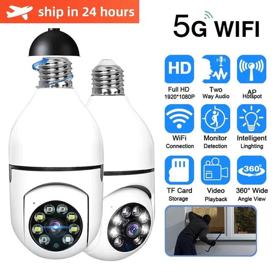 5G Wifi E27 Bulb Surveillance Camera Night Vision Automatic Human Tracking 4X Digital Zoom