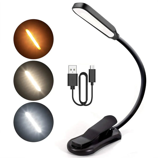 7 LED Book Light USB Rechargeable Reading Light 3-Level Warm Cool White Daylight Portable